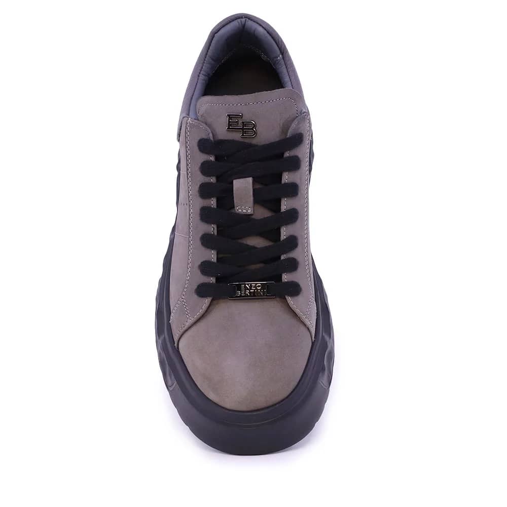 Enzo Bertini gri premium nubuk sneaker, önden görünüm